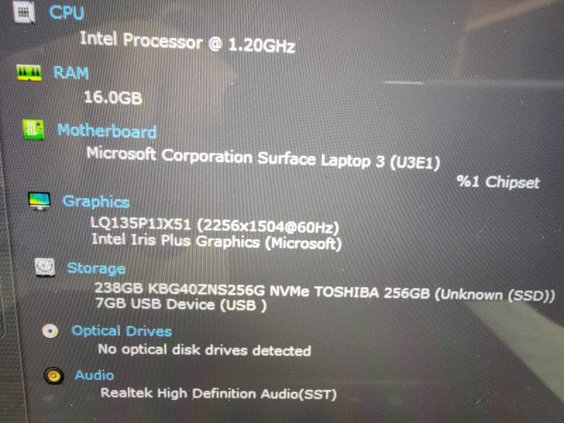 MS Surface Laptop 3 1868 | 4-Core i5-1035G7 @1.2GHz 16GB RAM 256GB SSD - READ  Lap200