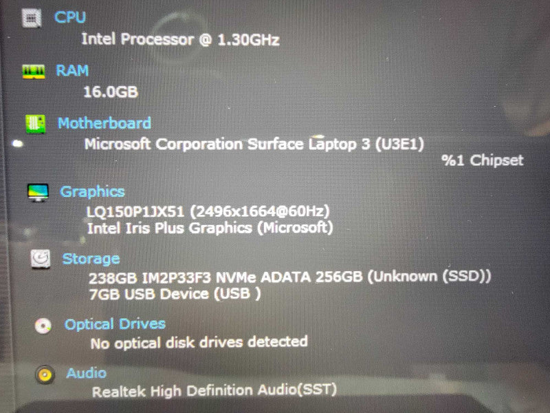 MS Surface Laptop 3 1872 | 4-Core i7-1065G7 @1.3GHz 16GB RAM 256GB SSD - READ  Lap200