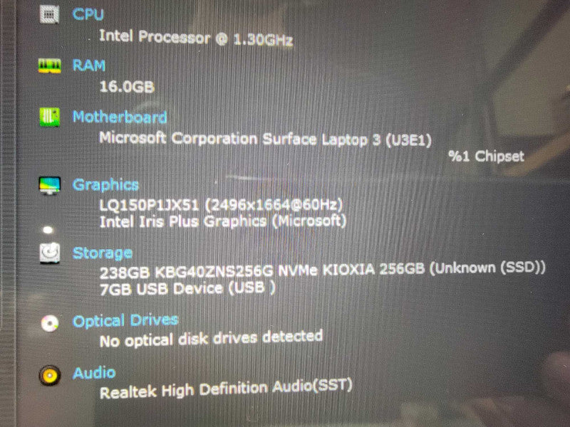 MS Surface Laptop 3 1872 | 4-Core i7-1065G7 @1.3GHz 16GB RAM 256GB SSD - READ  Lap200