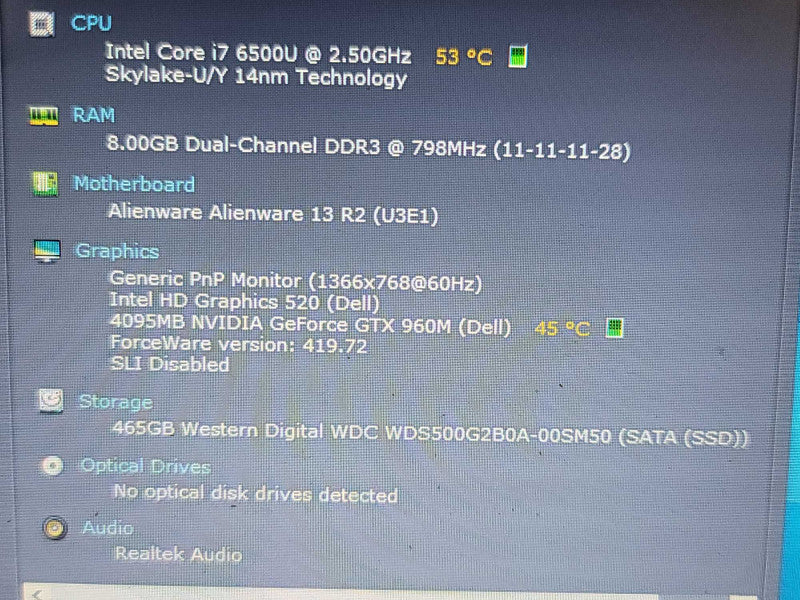 Alienware 13 R3| i7-6500U| 16GB DDR3L| GTX 960M| 500GB SSD  β Lap200