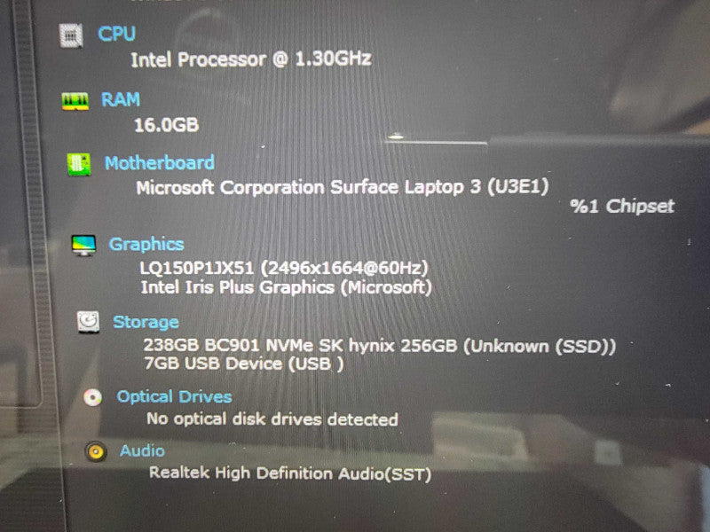 MS Surface Laptop 3 1872 | 4-Core i7-1065G7 @1.3GHz 16GB RAM 256GB SSD - READ  Lap200
