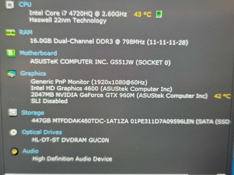 ASUS ROG G551J| i7-4700HQ| 16GB DDR3L| GTX 960M| 500GB SSD BAD BATTERY ÃŽÂ² BudLap
