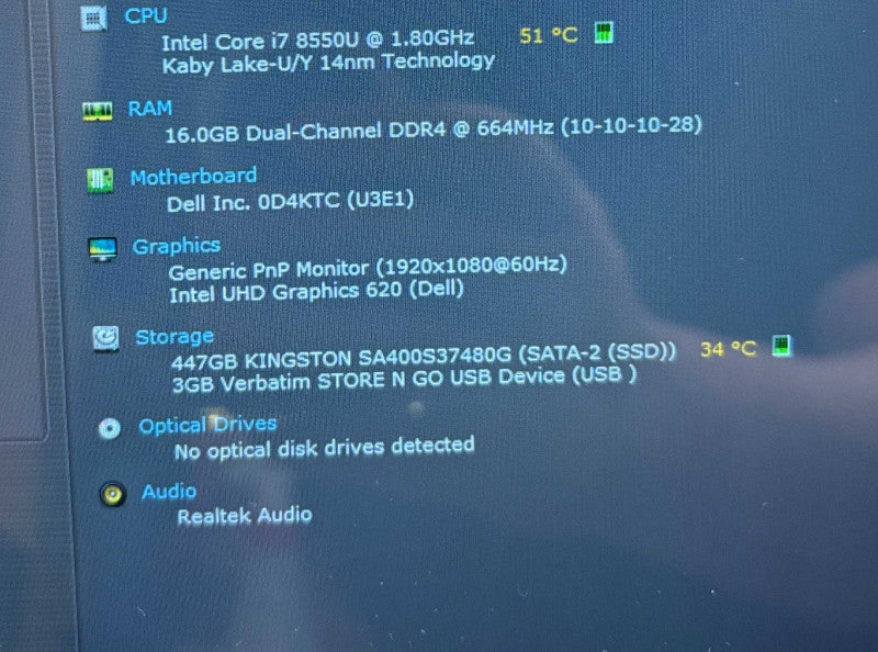 Dell Inspiron 7573 TOUCH Intel Core i7-8550U@1.8GHz 16GB RAM 480GB SSD  Lap200