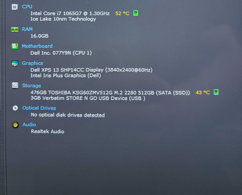 Dell XPS13 9300 4K TOUCH Intel Core i7-1065G7@1.3GHz 16GB RAM 512SSD READ!  Lap200