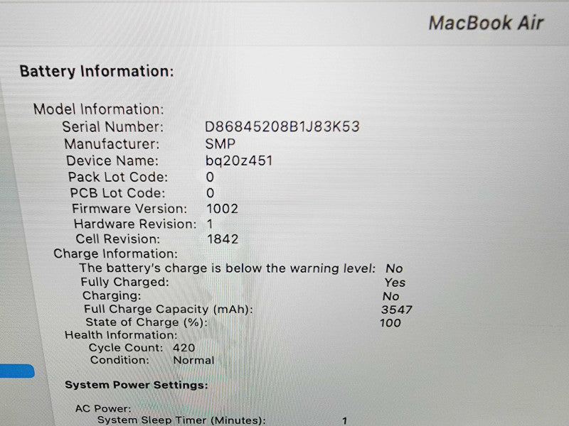Apple Macbook Air Retina 2018 13" 2-Core i5-8210Y @ 1.6GHz 16GB DDR3 512GB SSD (*