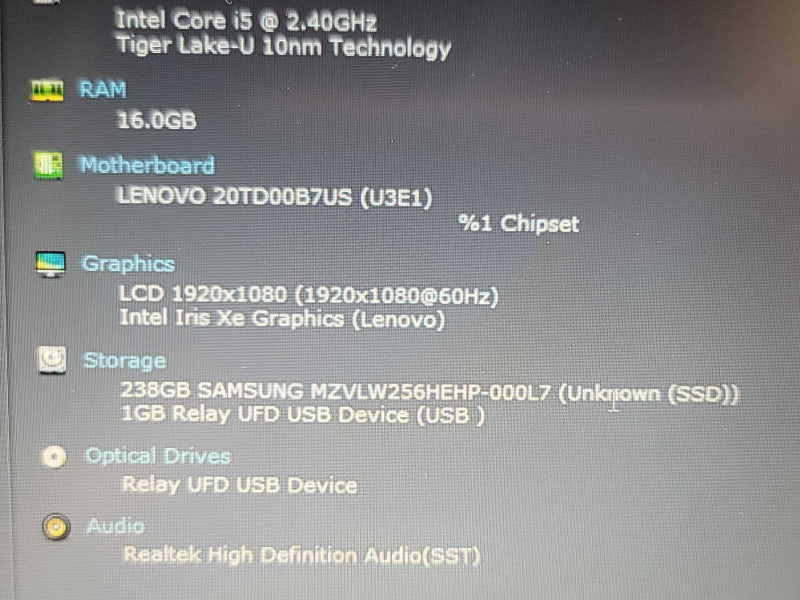 Lenovo ThinkPad E15| i5-1135G7| 16GB DDR4| 256GB SSD NO AC ADAPTER β Lap200