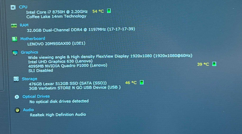 Lenovo ThinkPad P52 i7-8750H QUADRO P1000 32GB RAM 512SSD Faulty LCD READ!  Lap200