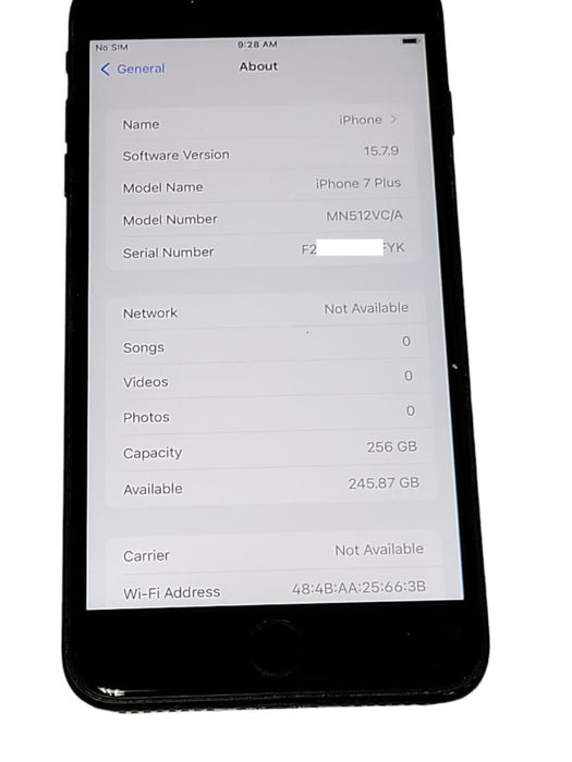 Apple iPhone 7 Plus - 256 GB - Black Unlocked Single SIM, READ _
