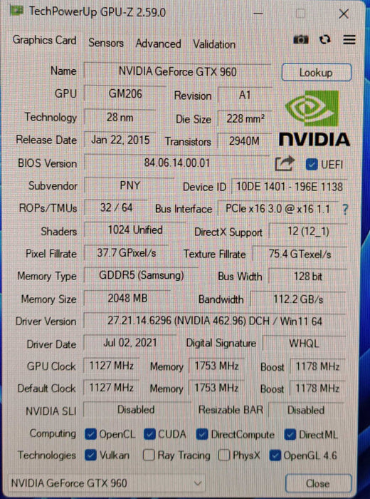 PNY NVIDIA GTX 960 | 2GB PCIe Graphics Card | HDMI DVI DisplayPort