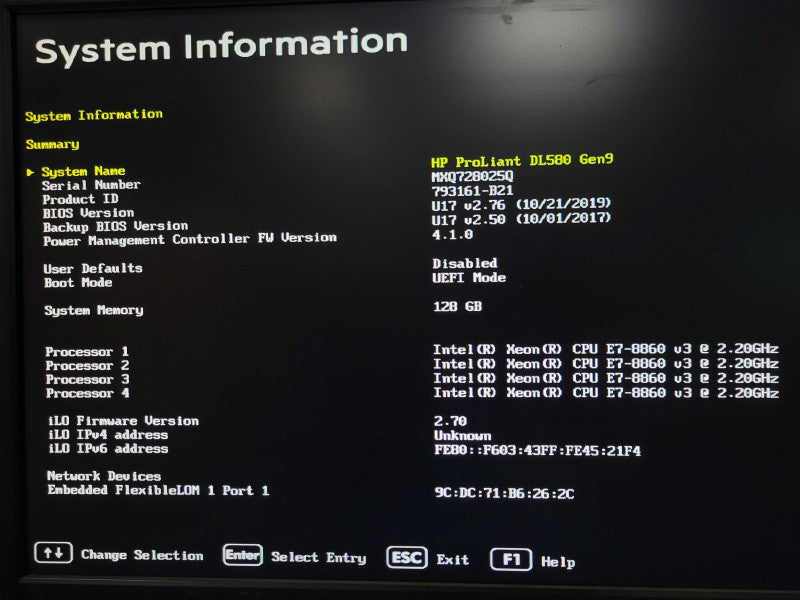 HP ProLiant DL580 Gen9 4U 4x Xeon E7-8860 v3  64 Cores 128GB DDR4 8x 1.2TB  _
