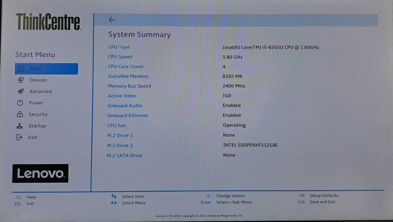 Lenovo ThinkCentre M90n-1| i5-8265U @ 1.60GHz 4C, 8GB DDR4, 512GB NVMe, Wi-Fi