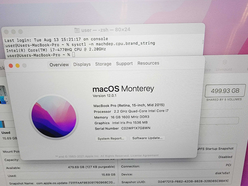 Apple Macbook Pro Retina 15" 4-Core i7-4770HQ @ 2.2GHz 16GB DDR3 512GB SSD (