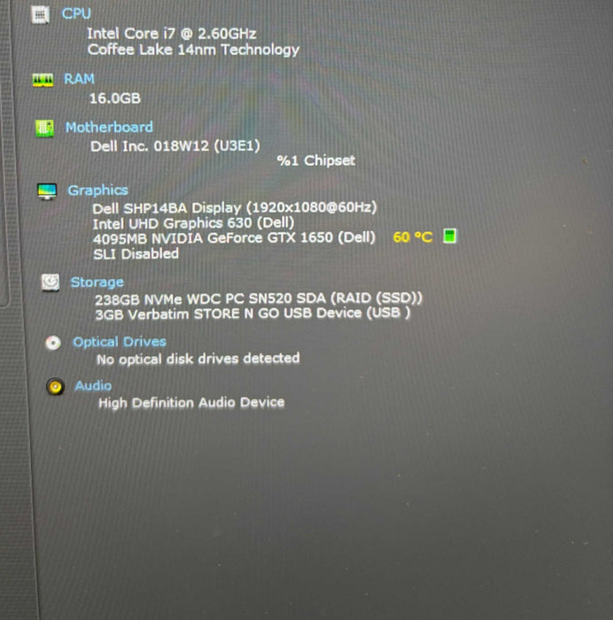 Dell XPS 15 7590 i7-9750H GeForce GTX 1650 4GB GPU 16GB RAM 256GB SSD READ Q Lap200