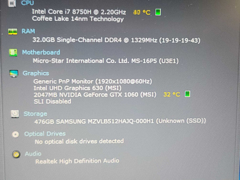 MSI GP63 Leopard | i7-8750H| 32GB DDR4| GTX 1060| 512GB NVMe β Lap200