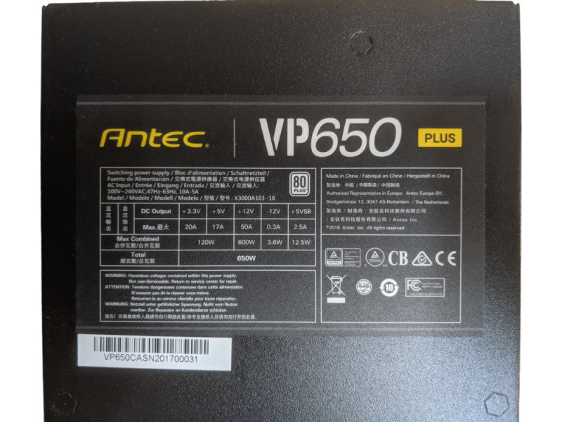 Antec VP650 Plus | 80 Plus | 650w Desktop Power Supply
