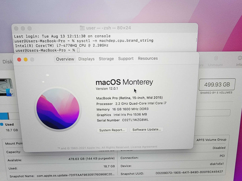 Apple Macbook Pro Retina 2015 15" 4-Core i7-4770HQ @ 2.2GHz 16GB DDR3 512GB SSD (