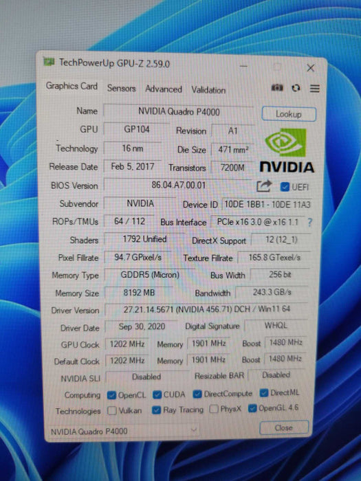 NVIDIA QUADRO P4000 8GB PCIE %