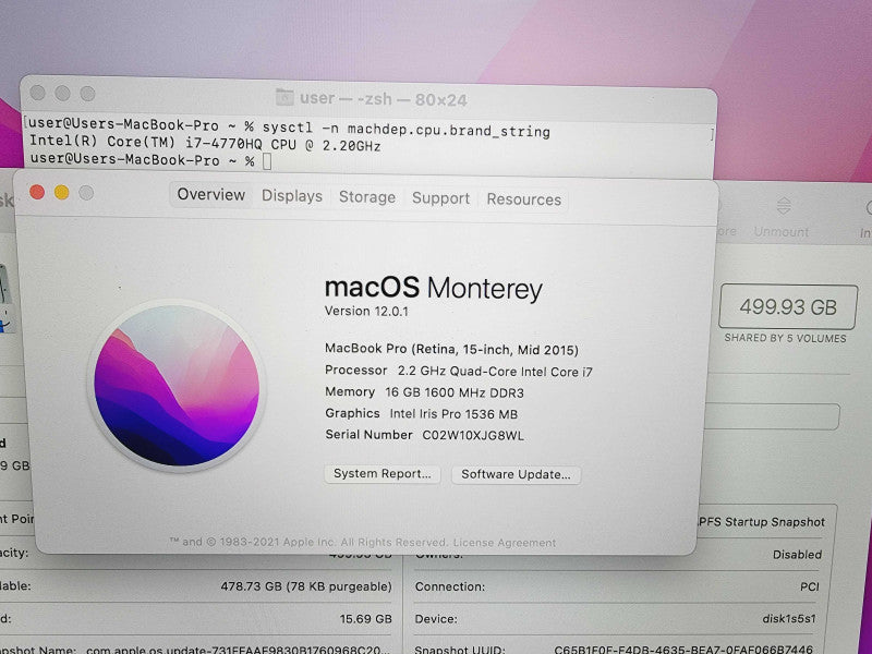 Apple Macbook Pro Retina 2015 15" 4-Core i7-4770HQ @ 2.2GHz 16GB DDR3 512GB SSD (*