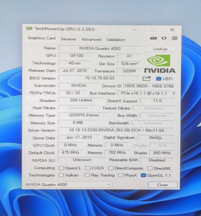 NVIDIA QUADRO 4000 2GB PCIE | 2x Display Port / 1x DVI
