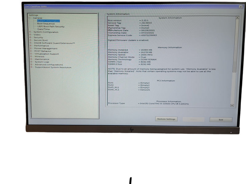 Dell OptiPlex 3080 SFF Intel i5 - 10505 CPU @ 3.20GHz 16GB DDR4 Ram θ