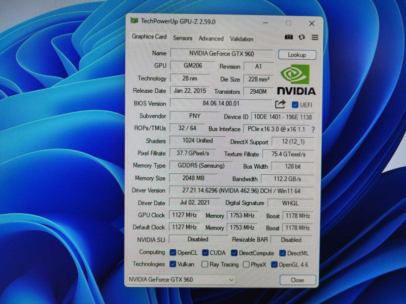 PNY XLR8 GeForce GTX 960 2GB GDDR5 PCIe 3.0 Graphics Card $