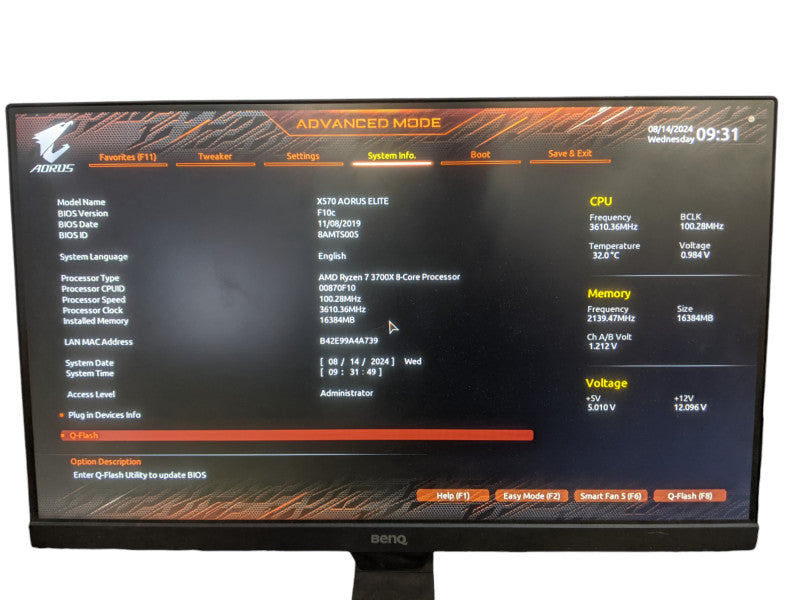 AMD Ryzen 7 3700X | X570 AORUS ELITE | 2x M.2 | 16GB DDR4 | I/O Shield