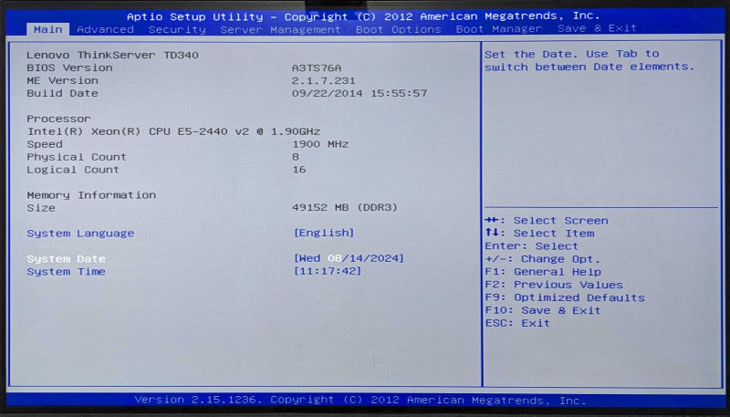 Lenovo TD340 Tower, Xeon E5-2440 v2 1.90GHz, 48GB DDR3, 4x 2TB SAS, 9240-8i