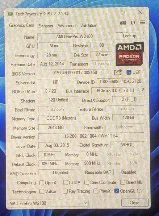 AMD FirePro W2100 2GB GDDR3 Graphics Card | 2x DisplayPort