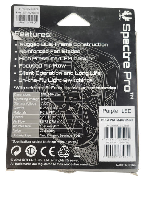 BitFenix Spectre (Purple LED) BFF-BLF-14025R-RP Brand New !