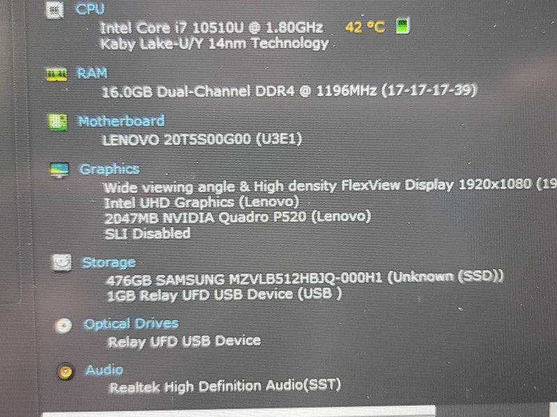 Lenovo ThinkPad P15s| i7-10510U| 16GB DDR4| Quadro P520| 512GB SSD READ β Lap200