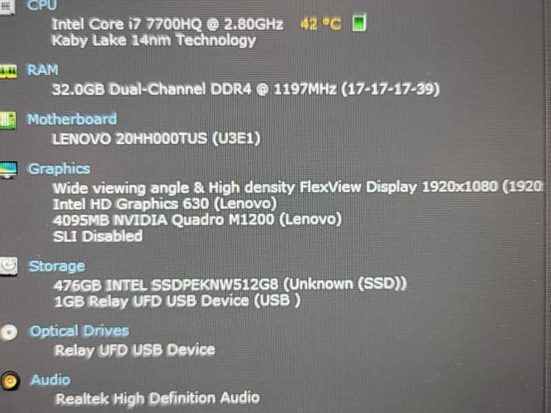 Lenovo ThinkPad P51| i7-7700H| 32GB DDR4| Quadro M1200| 512GB SSD -NO BATTERY β Lap200