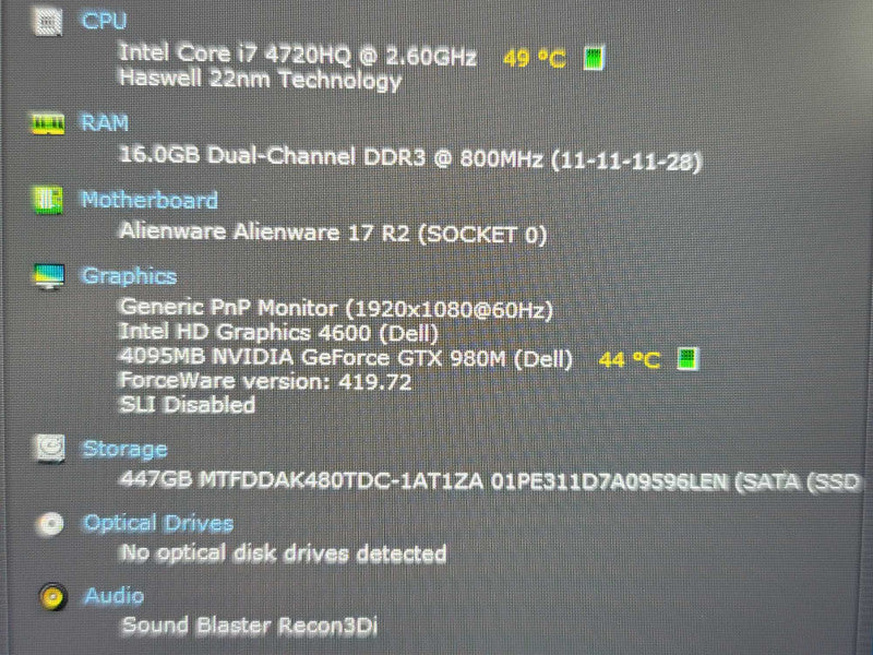 Alienware 17 R2 | i7-4720HQ| 16GB DDR3L| GTX 960M| 450GB SSD BAD BATTERY  β BudLap