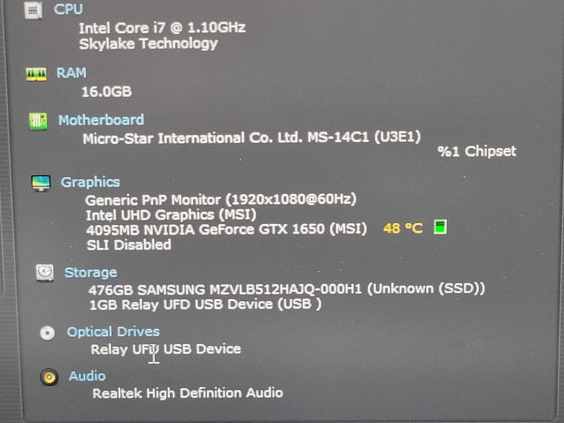 MSI Prestige 14| i7-10710U| 16GB DDR4| GTX 1650| 512GB NVMe no ac adapter  Qβ Lap200