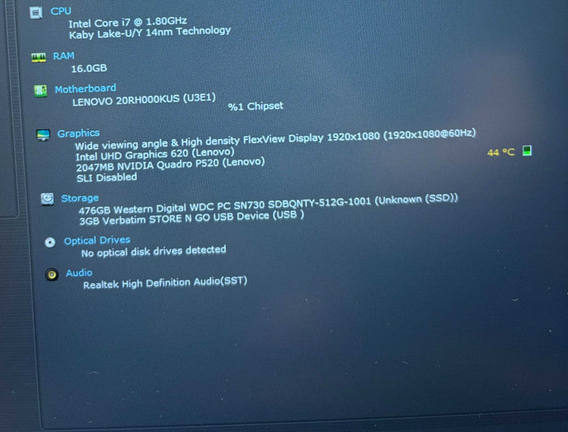 Lenovo ThinkPad P43s i7-8565U QUADRO P520 2GB 16GB 512SSD No Power Adapter!  Lap200