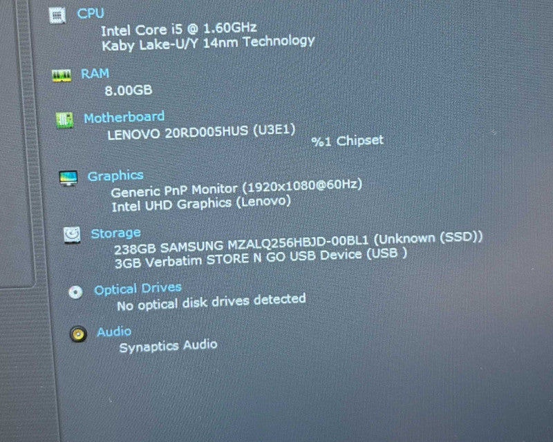 Lenovo ThinkPad E15 i5-10210U 8GB RAM 256GB SSD No Power Adapter READ!  Lap200