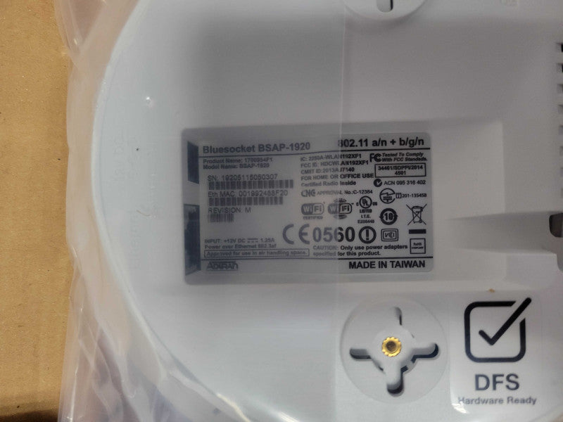 Adtran Bluesocket BSAP-1920 802.11 a/n + b/g/n Access Point 1700954F1 PoE _