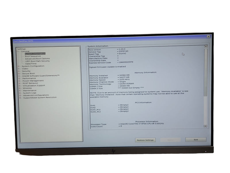 Dell OptiPlex 3070 SFF Inter i7-  9700 CPU @ 3.00GHz 16GB DDR4 Ram θ