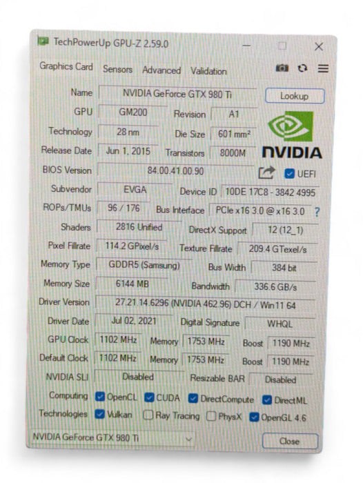 EVGA GeForce GTX 980 Ti GM200-310-A1 6GB Graphics Card  -