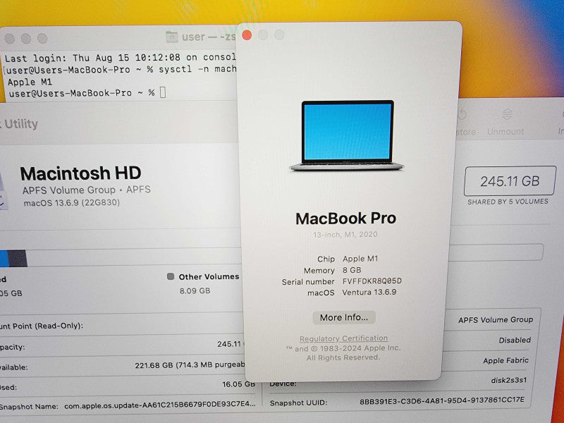 Apple Macbook Pro 2020 13" 8-Core M1 @ 3.2GHz 8GB Ram 256GB SSD (