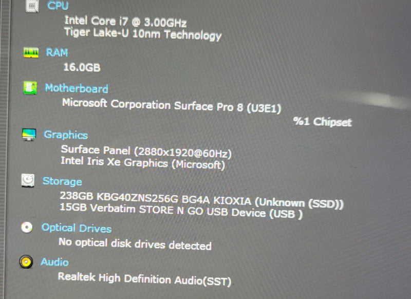 MS Surface Pro 8 1982 | 4-Core i7-1185G7 @ 3.0GHz | 16GB RAM 256GB SSD - READ !