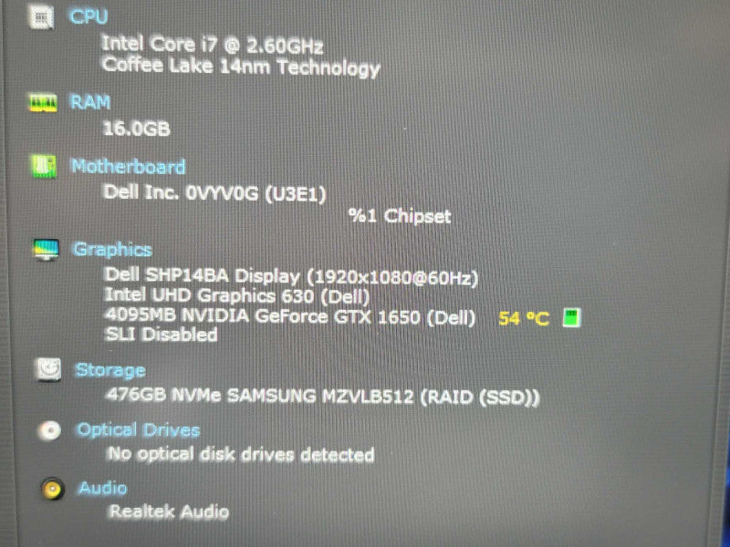 Dell XPS 15 7590 |i7-9750H| 16GB DDR4| GTX 1650| 512GB No sound Qβ Lap200
