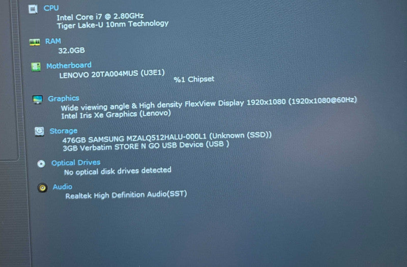 Lenovo ThinkPad E14 Intel Core i7-1165G7 16GB RAM 512GB SSD No Power Adapter!  Lap200