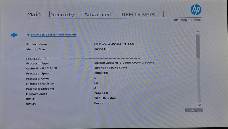 HP ProDesk 400 G4 USFF | i5-8500T @ 2.10GHz 6C, 16GB DDR4, No HDD/OS