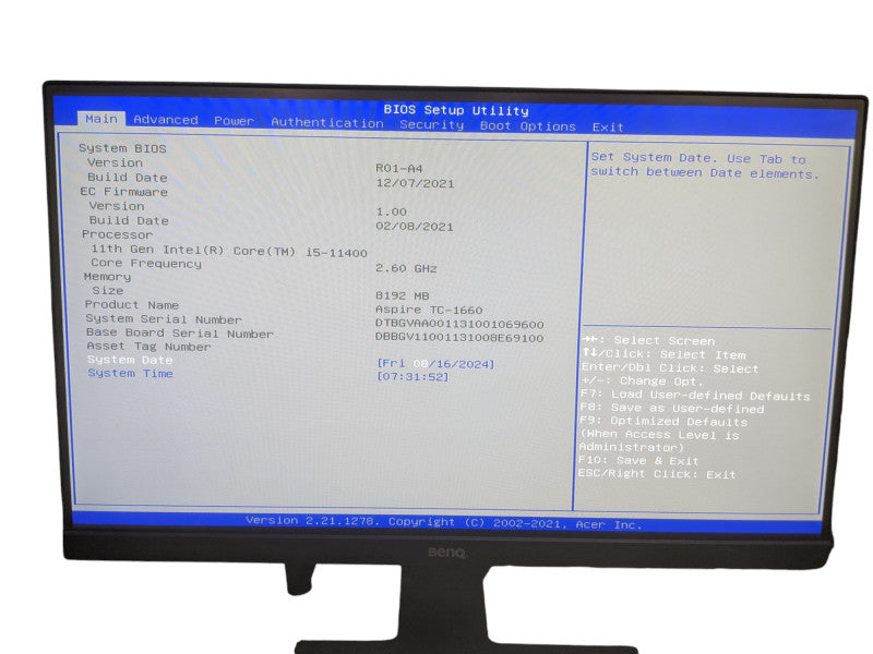 Acer Aspire TC-1660 | i5-11400 | 8GB DDR4 | 256GB SSD | No OS Installed