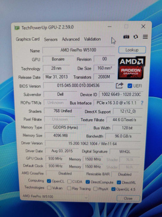 AMD FIREPRO W5100 4GB PCIE %