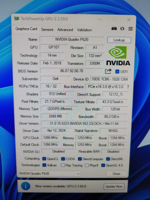 NVIDIA QUADRO P620 2GB PCIE %
