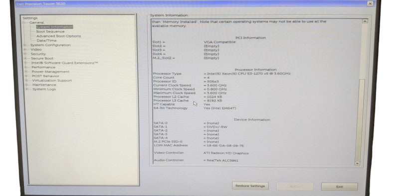 Dell Precision T3620 | Xeon E3-1270 v5 | 8GB DDR4 | No HDD | No GPU