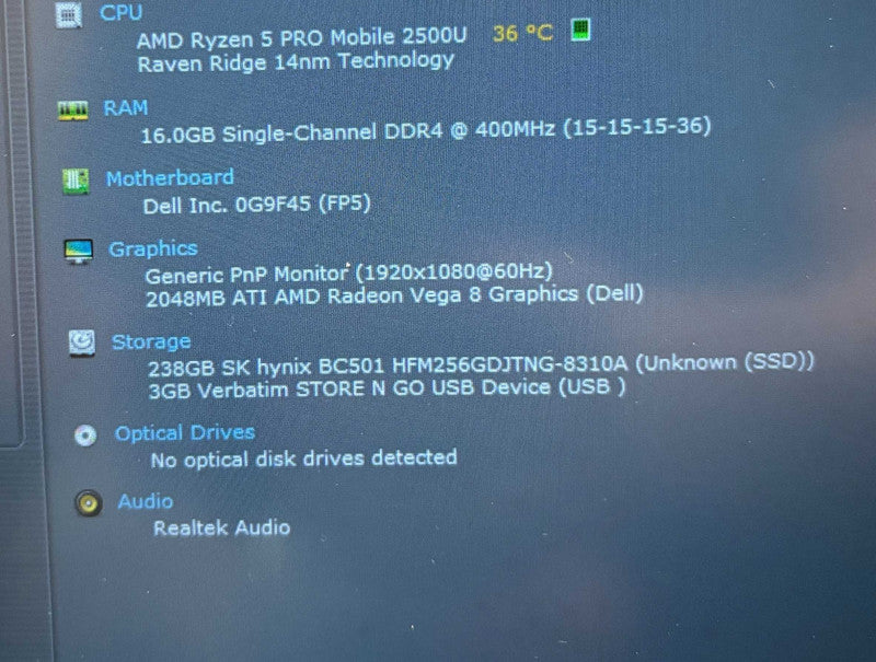 Dell Latitude 5495 AMD Ryzen 5 PRO 2500U Radeon Vega8 2GB GPU 16GB RAM 256SSD Q Lap200
