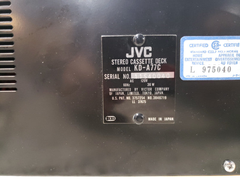 Rare Vintage JVC KD-A77C 3 Head Cassette Tape Deck Player