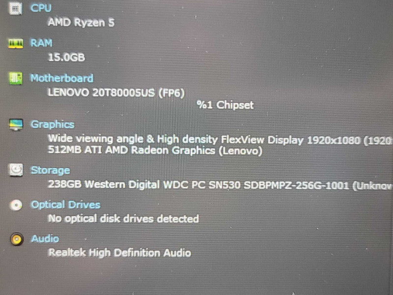 Lenovo ThinkPad E15| Ryzen 5 4500U| 16GB DDR4| 256GB SSD REAd, no ac adapter β Lap200